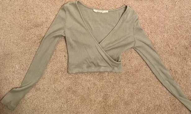 Light Olive Green Long Sleeve Crop Top