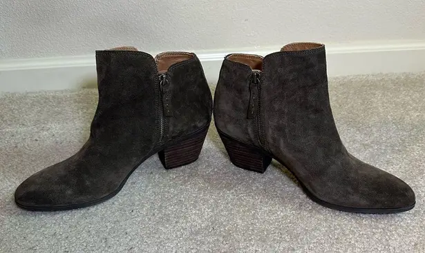 Frye & Co. suede double zip holly ankle booties olive green brown size 9.5