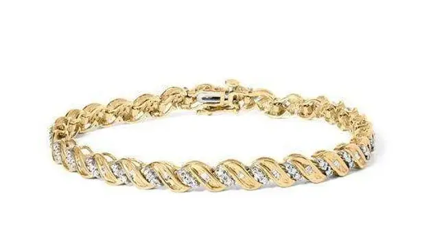 Brilliance Haus of  10k Yellow Gold 1 Cttw Round-Cut & Baguette-Cut Bracelet