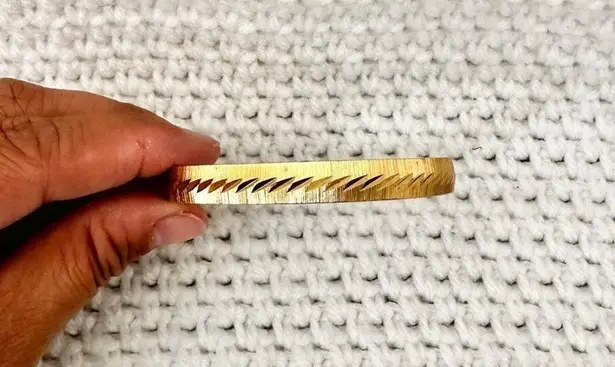 Monet Gold Tone Heavy Weight Slip On Etched Slanted Design Bangle Bracelet Vtg