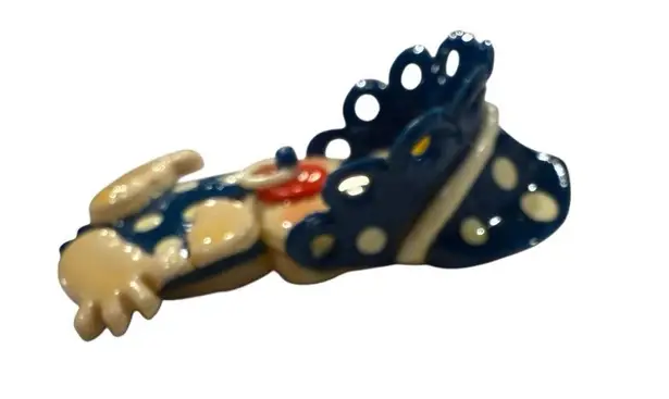 Vintage Baby Brooch Pin – Pacifier, Blue Bonnet & Polka Dot Romper – Figural 2″