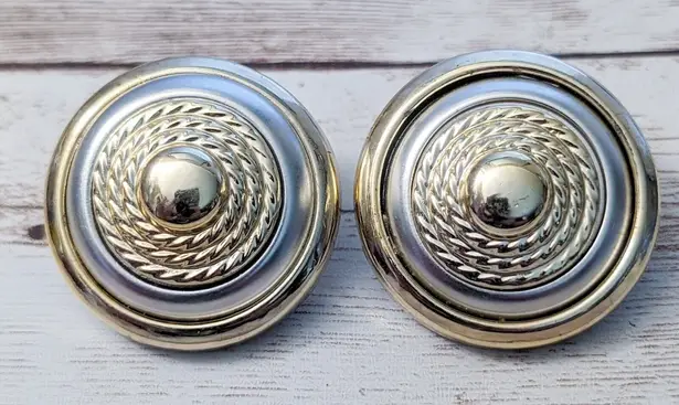 Vintage Clip On Earrings Gold/Silver Tone Rope Design Large Just Under 1 & 5/8"