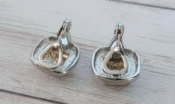 Vintage Clip On Earrings Silver Tone & Antique Gold Tone