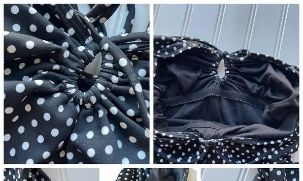 Newport News 1 Piece Swimsuit Black White Polka Dots Size 10 Medium Keyhole NWT