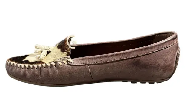 Roper Moccasins Women 9 Brown Lilly Cow Print Western Cowgirl Leather Shoes Prep