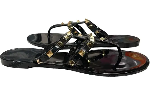 Nicole Miller  Brooney Studded Jelly Sandals Flats Black/Gold Size 8/39