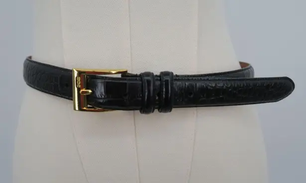 Black Crocodile Embossed Leather Belt with Gold Buckle Women's Size M Size M