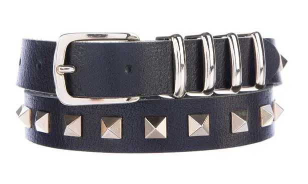 ANINE BING Unisex Leather Belt w Silver Gunmetal Grommets Studded Pyramid Square Buckle Black Sz M/L