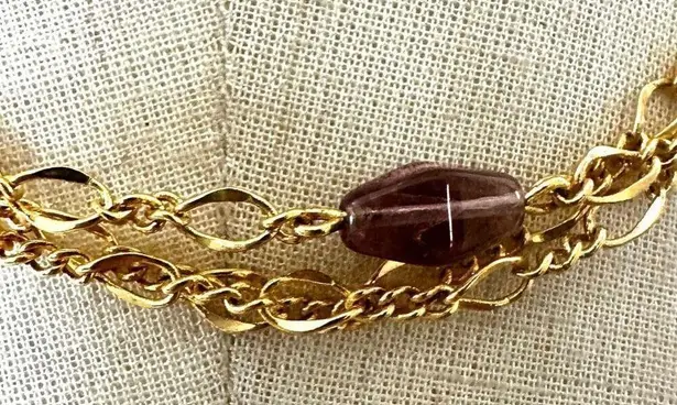 Vintage B.C. Lind 14K GE purple beaded triple strand Necklace Gold