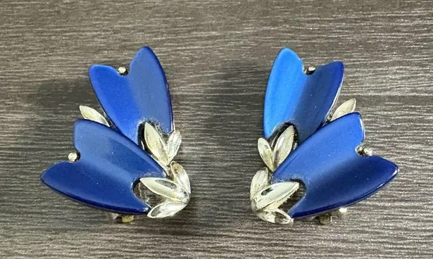 Lisner 1950's Vintage Blue and Silver Clip On Earrings Mid Century Modern