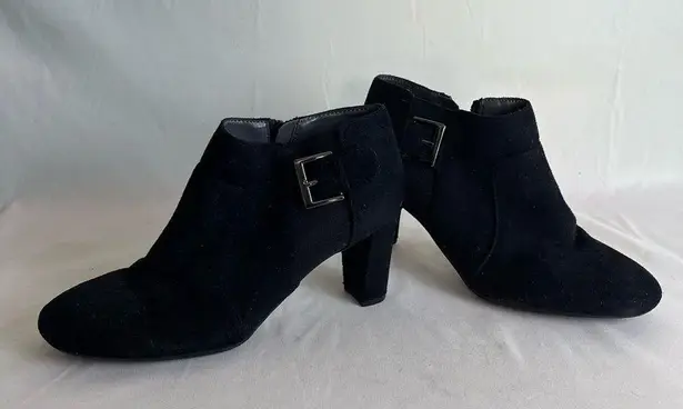 Aerosoles  Heeled Ankle Boots Booties Buckle Comfort Fit Black Suede 6.5