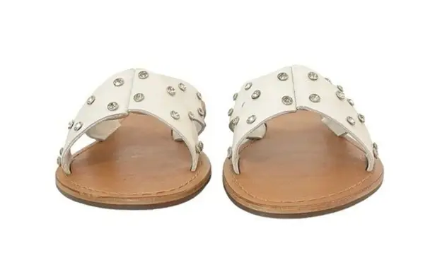 Schutz NWT Marilu Sandal White Leather Rhinestone Studded Slide Women’s Size 9.5