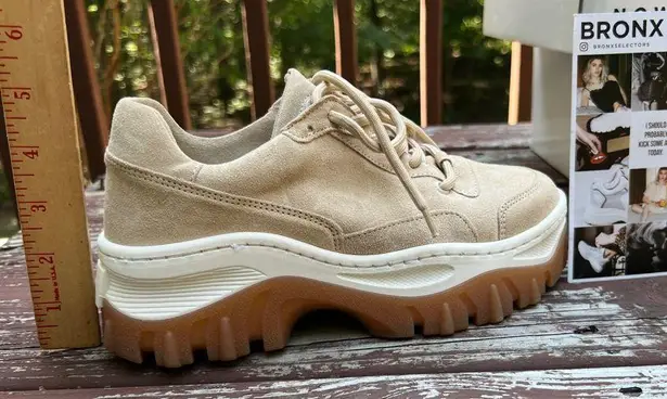 Bronx Jaxstar W/Gum Sole Women Neutral Suede Chunky Streetwear Sneakers|Sz:36EU Tan Size 5