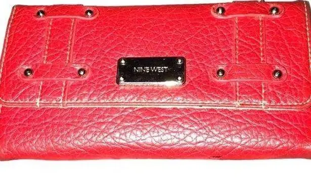 Nine West  RED EMBELLISHED TRI FOLD LEATHER WALLET