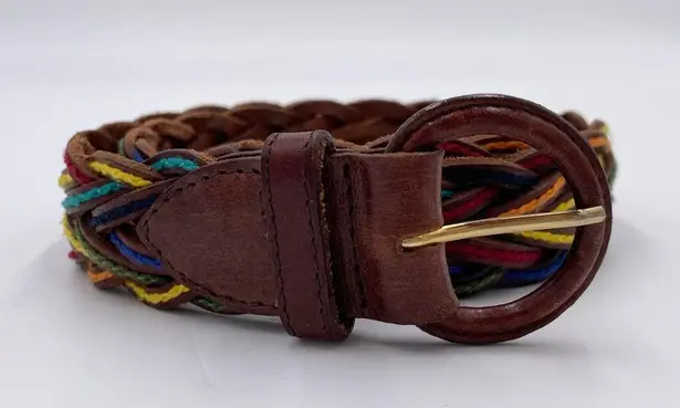 Vintage 80s 90s Rainbow Braided Leather Belt Size Small Lady Canterbury DR Brown