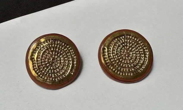 Signed Lewis Handmade Hand Crafted Round Ceramic Clip On Earrings