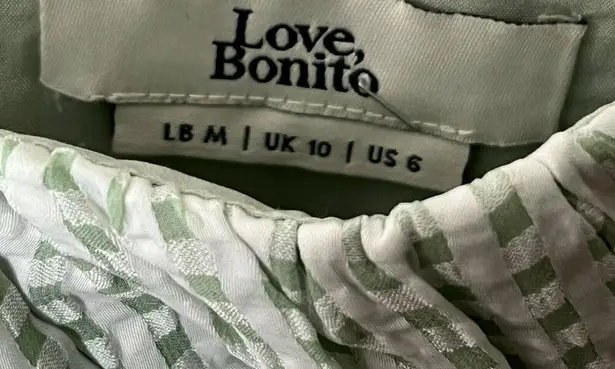 Love, Bonito Smocked Midi Dress Green Gingham Women’s M Back Tie Size M