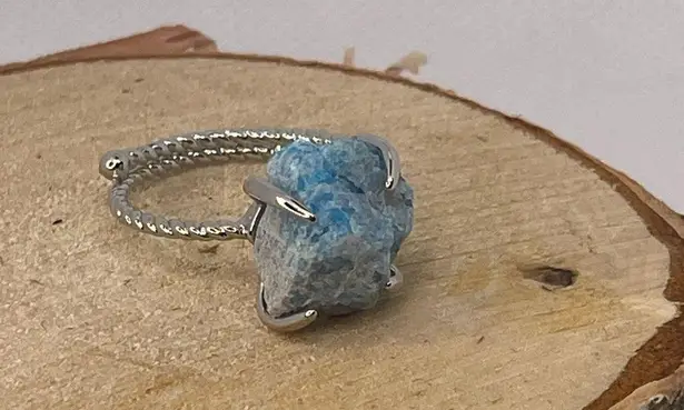 Millie Twist Natural Stone Open Size Ring, Adjustable, Apatite