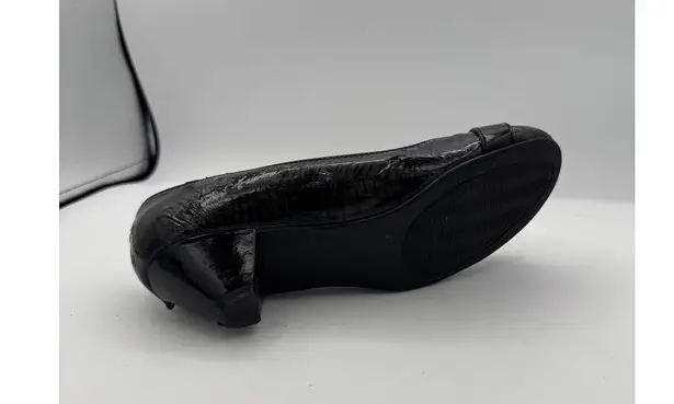 Black Faux Croc Leather Buckle Kitten Heels Size 7W