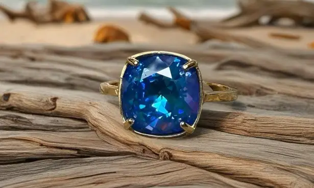Handcrafted sparkly ring made with Swarovski crystal adjustable fit Blue