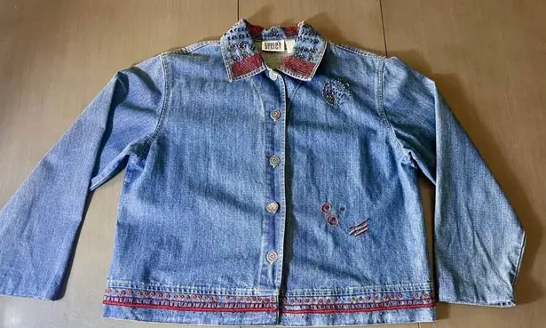 Chicos Design vintage Beaded 90’s Denim Jacket (size 1 Chicos/Medium womens) Blue