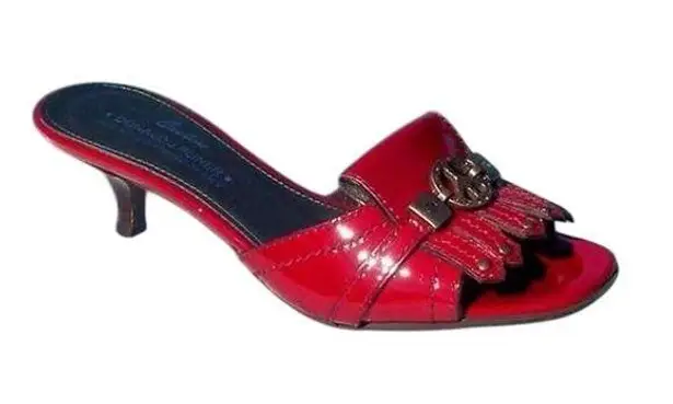 Donald Pliner Red Patent Leather Slide Shoe New Rhinestone Peace Sign NWT $275 Size 5.5