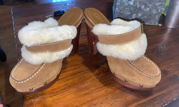 Ralph Lauren Designer Shearling Fur Platform Clogs