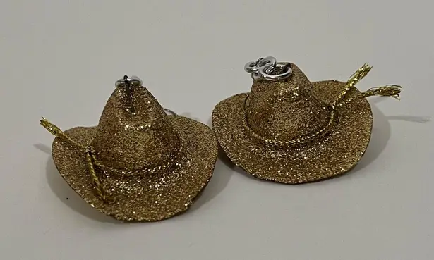 Golden Glitter Cowboy Hat Earrings Gold