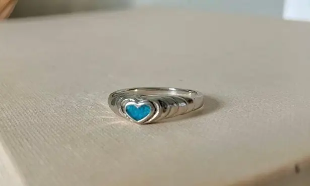 Crushed Turquoise Heart ‘89 Silver Ring Vintage “Jolene” Minimal Western Blue Jewelry