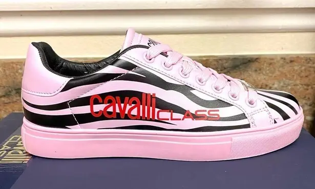 Roberto Cavalli NEW Zebra Print Tennis Shoe Pink Black