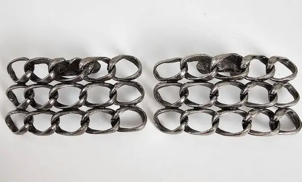 Vintage Signed Musi Shoe Clips Brushed Silver Metal Chain Links