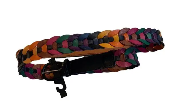 Vintage 1980’s Multicolored Leather Belt With Interlacing Circles.