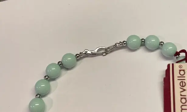 Vintage Signed Marvella NWT Mint Bead Silver Tone Clasp Chain Beaded Necklace