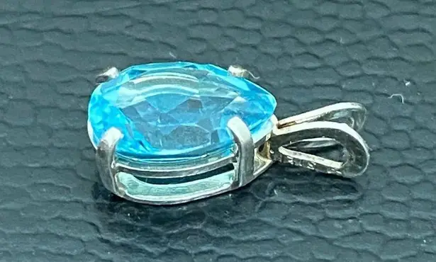 Sterling Silver Vintage Blue Topaz CZ Cubic Zirconia Teardrop Pendant 0.7g