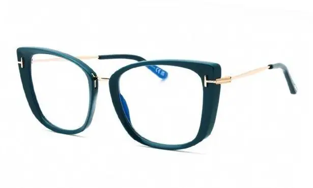 Tom Ford FT5816-B 089 Shiny Teal / Rose Gold / Clear Blue Light Block Lens 53mm