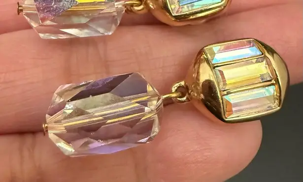 Swavorski Vintage SWAROVSKI Swan Signed Gold-tone Aurora Borealis AB Crystal Drop Earrings