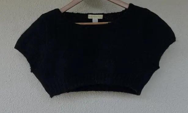 VTG Y2K Kootchie Koo Black Wool Mohair Blend Cropped Knit Sweater Cap Sleeve S