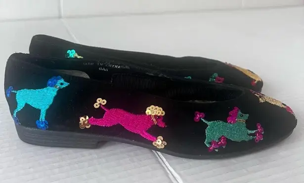 Vtg Beverly Feldman poodle dog print flats Woman Colorful Embroidery Size 6AA >