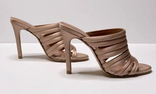 Pedro Garcia Women's Satin Dusty Rose Pink Multi Band Mules Sandals Size 37 Tan