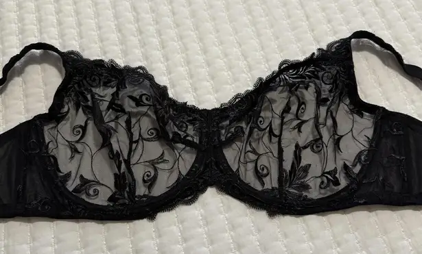 Soma Black Embroidery Semi Sheer Sensuous Lace Unlined Bra 36G Underwire