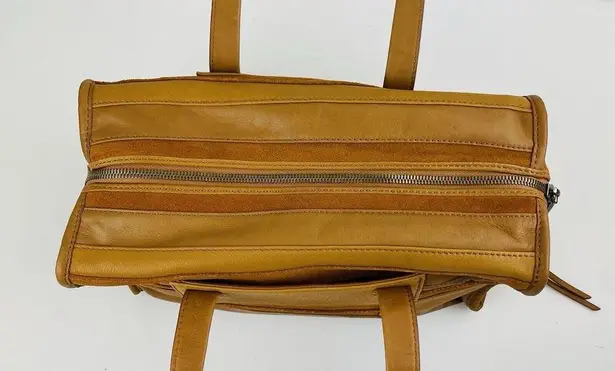 HOBO Tan Velvet Hide Suede Leather Patchwork Double Handles Satchel Shoulder Bag Brown