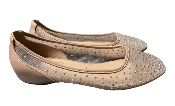 Beige Crystal Embellished Mesh Follis Strass Ballerina Flats Red Size 7.5