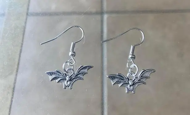 Handmade Vintage Gothic Silver Bat earrings , Y2K Grunge Boho drop and dangle earrings