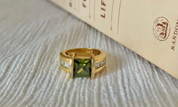 Ecco Green Square Stone Thick Signet Band Ring Jade Olive Sage Earthy Classic Jewelry