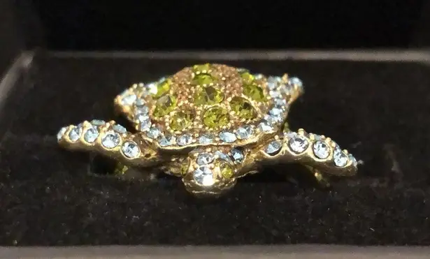 HEIDI DAUS Green Blue Swarovski Crystal Accented Turtle Ring Sz 10