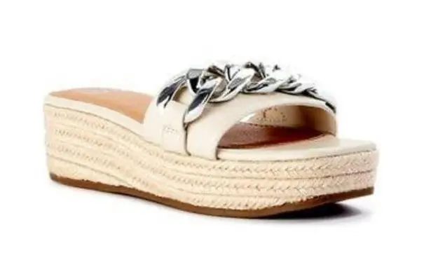 Madden NYC New Cream/Bone Chain Espadrille Slides Size 9 Silver