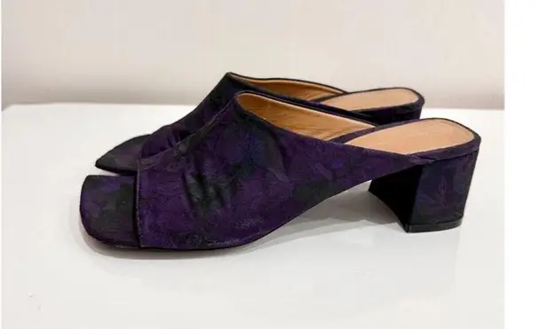 Dries Van Noten Brocade Floral Square Toe Mule Sandals Purple Women's Size EU 40