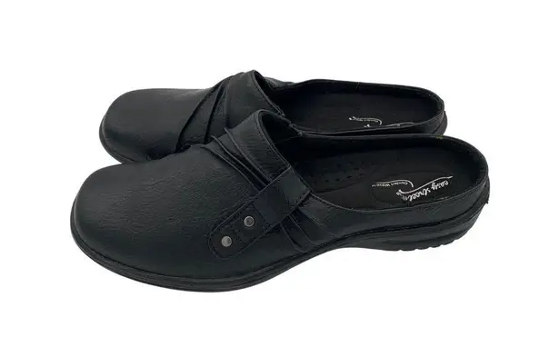 Easy Spirit Womens Black Leather Slip-On Mules Size 8