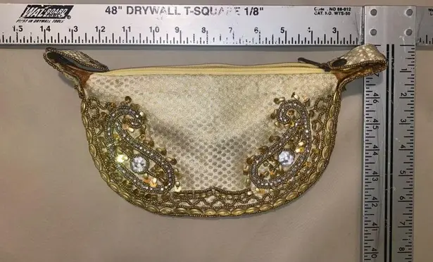 Potli Evening Clutch Vintage Gold & White Beaded With Intricate Accents