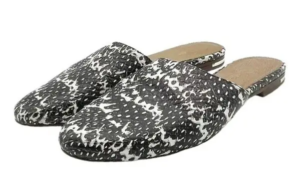 Yosi Samra Parker Mules Gray Snake Embossed Leather Open Back Flats Size 7 Black